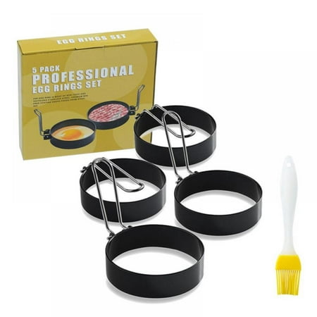 

Eggs Rings Stainless Steel Egg Cooking Rings Pancake Mold for frying Eggs and Omelet (4 Rings and 1 Brush)