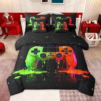 jejeloiu Teens Video Game 7pcs Bedding Comforter Set,3D Console Lovers Queen Bedding Sets For Boys Teens Reversible