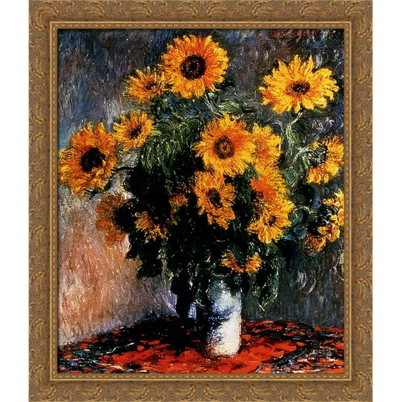 Sunflowers 28x34 Large Gold Ornate Wood Framed Canvas Art by Claude Monet
