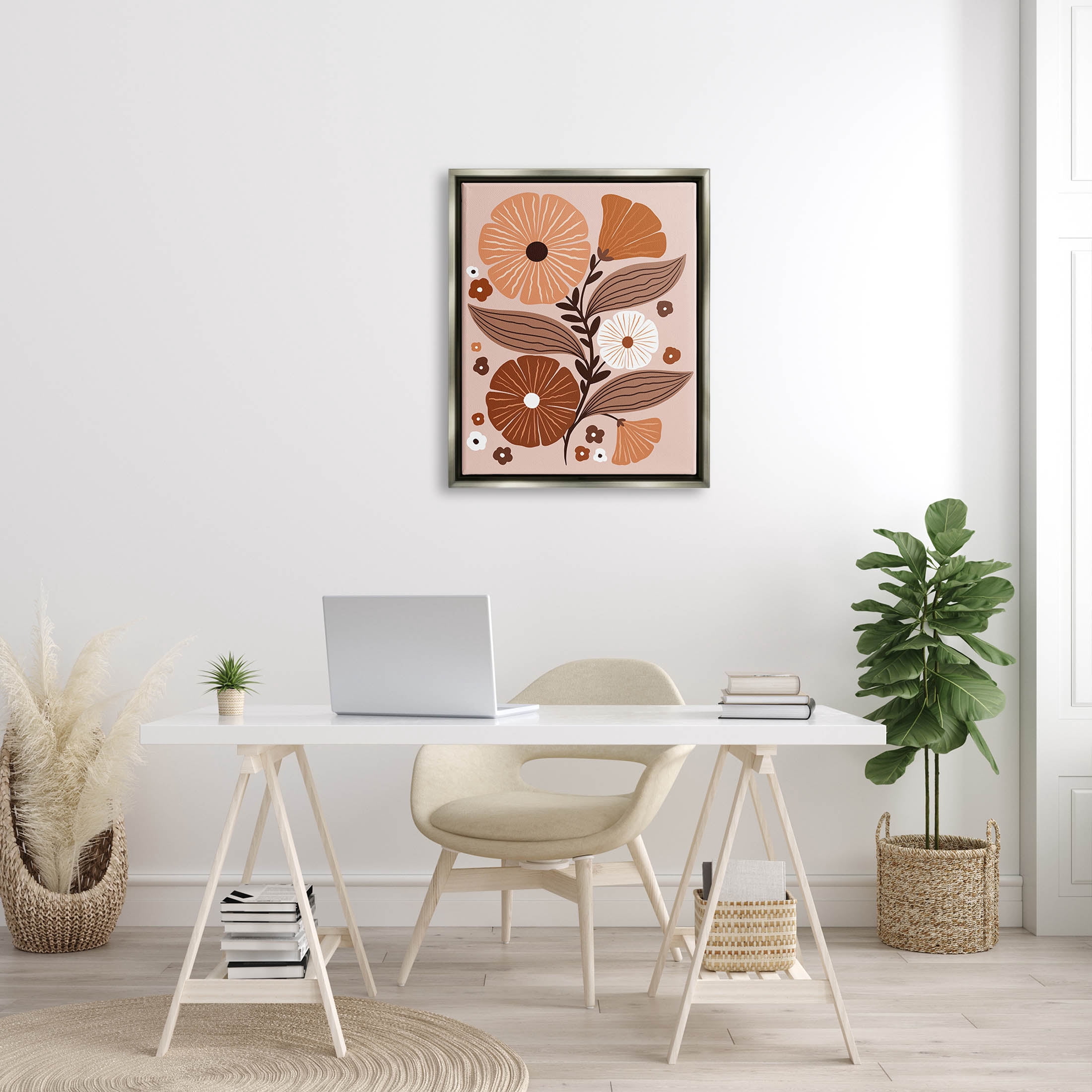 Neutral Tones Flower Shapes Botanical & Floral Graphic Art Luster Gray Framed Art Print Wall Art