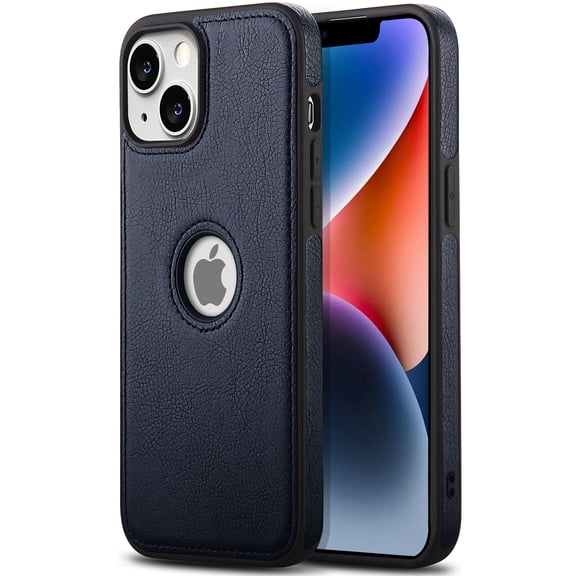 AIOVETEAB Compatible with iPhone 14 Plus Case Premium Leather TPU Hybrid Case Cover,Navy Blue
