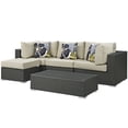 thumbnail image 1 of Modern Contemporary Urban Design Outdoor Patio Balcony Five PCS Sectional Sofa Set, Beige, Rattan, 1 of 6