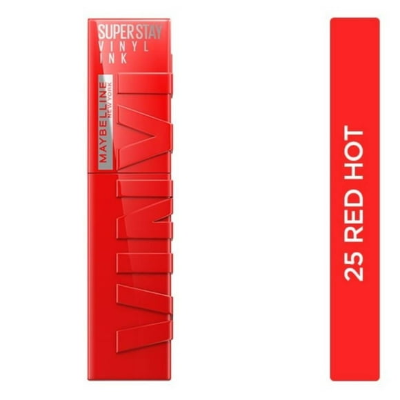 Labial líquido brillante de larga duración, Maybelline Superstay Vinyl Ink tono Red Hot 255, 4.2ml