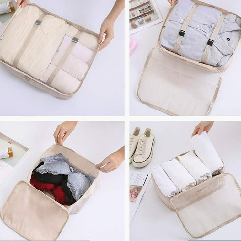 Packing Cubes for Travel & Suitcases Foldable Suitcase Organizer Lightweight Luggage Storage Bag 7 Pack - Beige