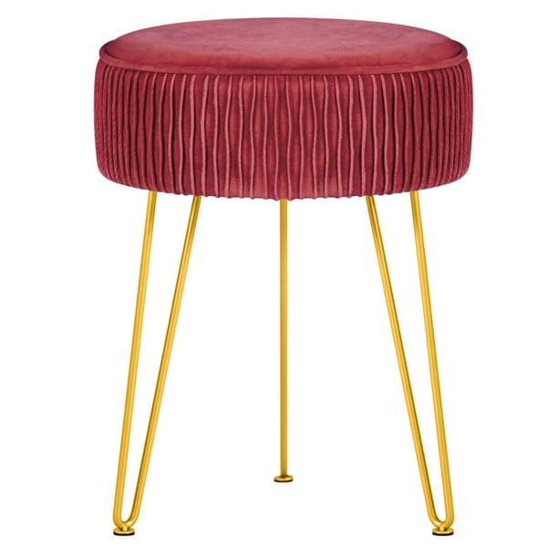 PROHIKER Velvet Upholstered Round Ottoman Footrest, Vanity Makeup Stool