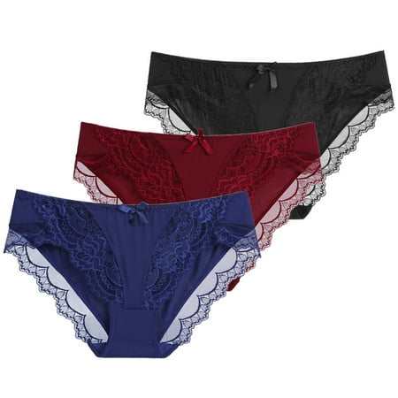 3 Pack Floral Lace Sexy Panties For Women Lace Trim Underwear Bikini Panty Seamless Hipster Breathable Soft Stretch Panty Underpants