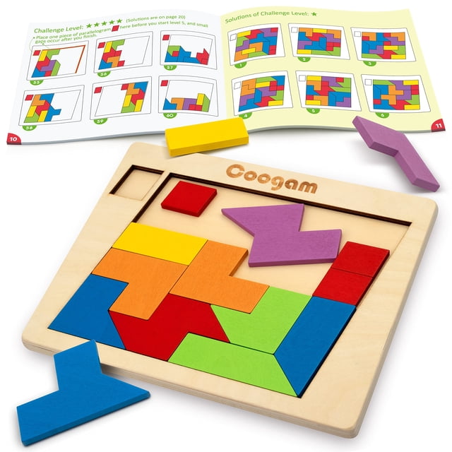 Bloques de rompecabezas de madera Coogam Geometric Tangram 60 Desafíos