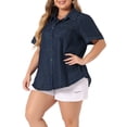 thumbnail image 4 of Agnes Orinda Women's Plus Size Jean Denim Short Sleeve Chest Pocket Button Down Shirts 2X Black Blue, 4 of 5