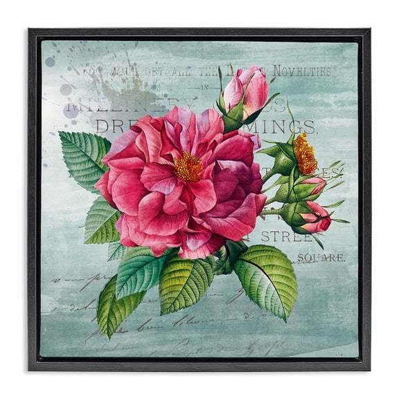 Stupell Industries Cottage Pink Garden Flower over Rustic Black Floating Frame Canvas Art, 18 x 18, by Susan Arnot