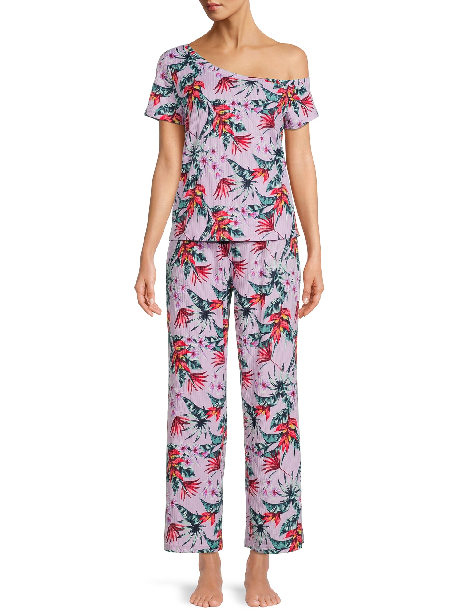 Secret Treasures Women's Off The Shoulder Tee and Pants Lounge Set, 2-Piece