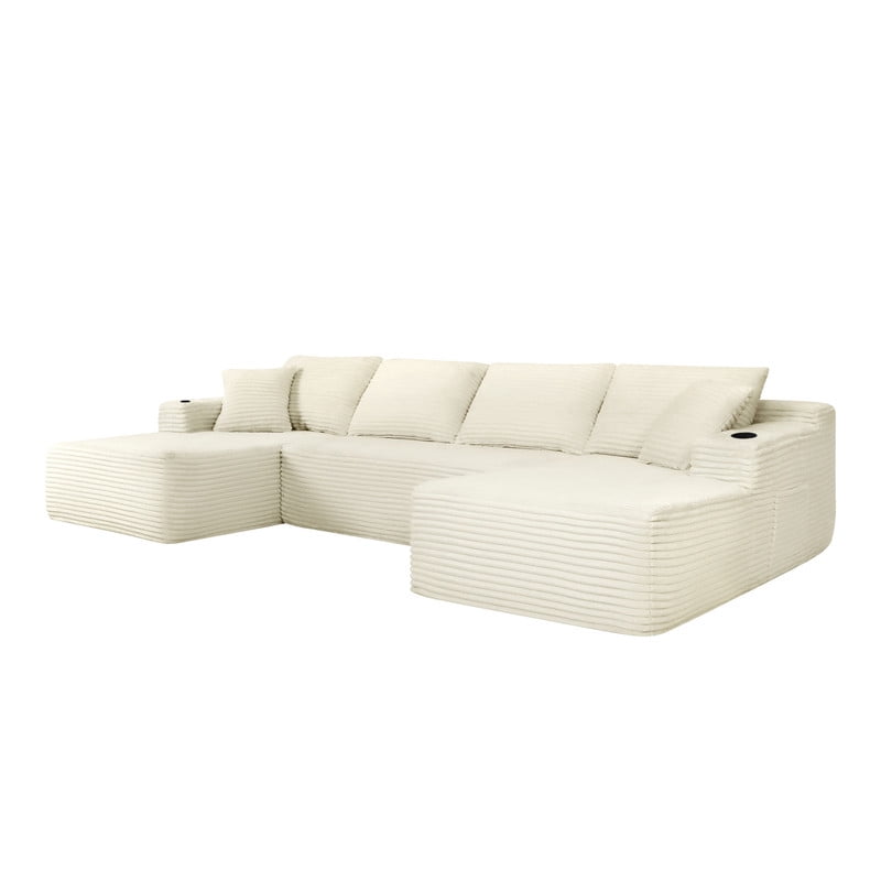 134''W Oversized Sectional Sofa Set with Double Chaise Lounge, U-Shaped Boneless Couch, Corduroy Upholstered Modular Sofa