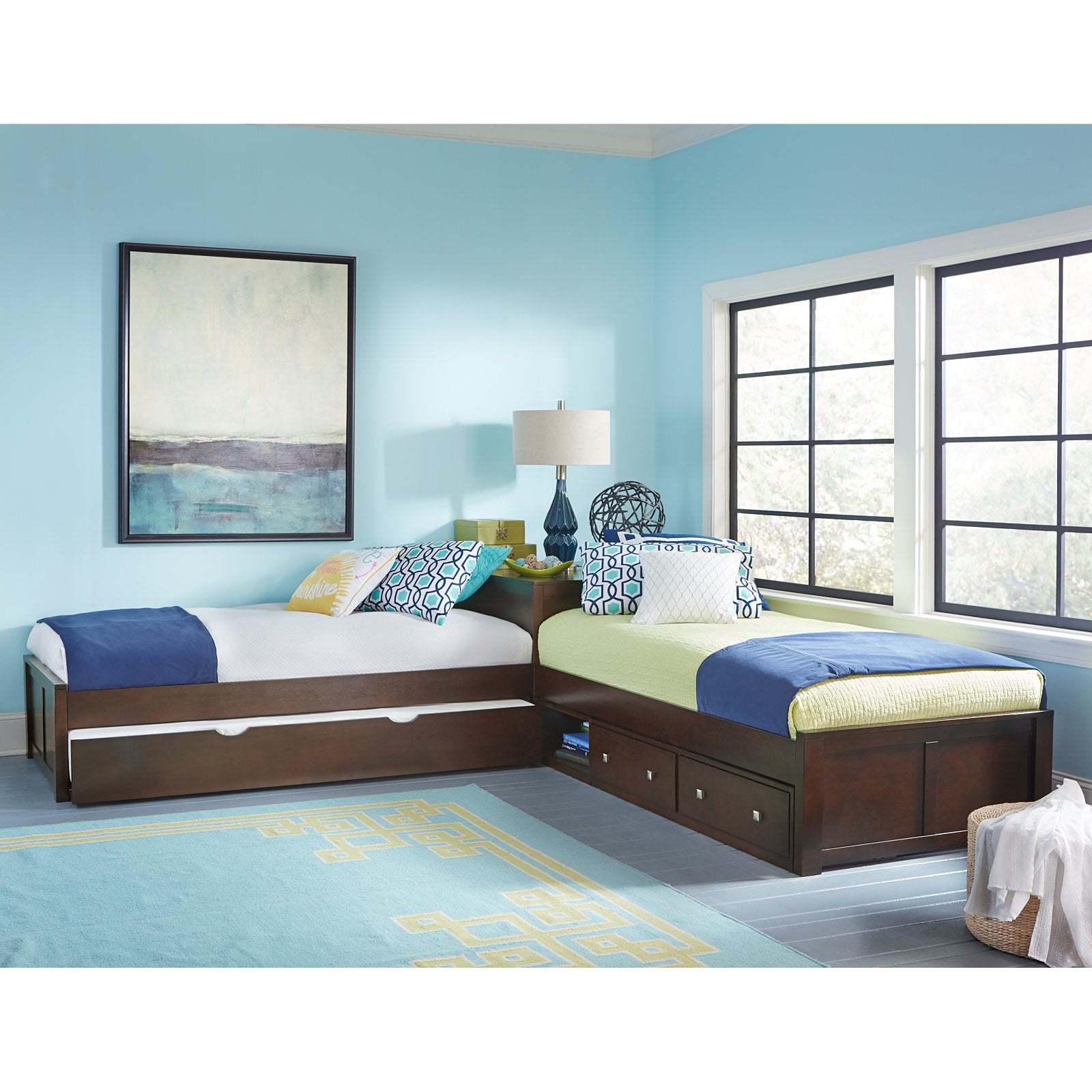 l shaped twin beds with corner unit