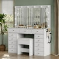 thumbnail image 2 of Yanosaku Vanity Desk with 13 Drawers, Glass Top, LED Lighting, Mirror, and Power Outlet, 2 of 9
