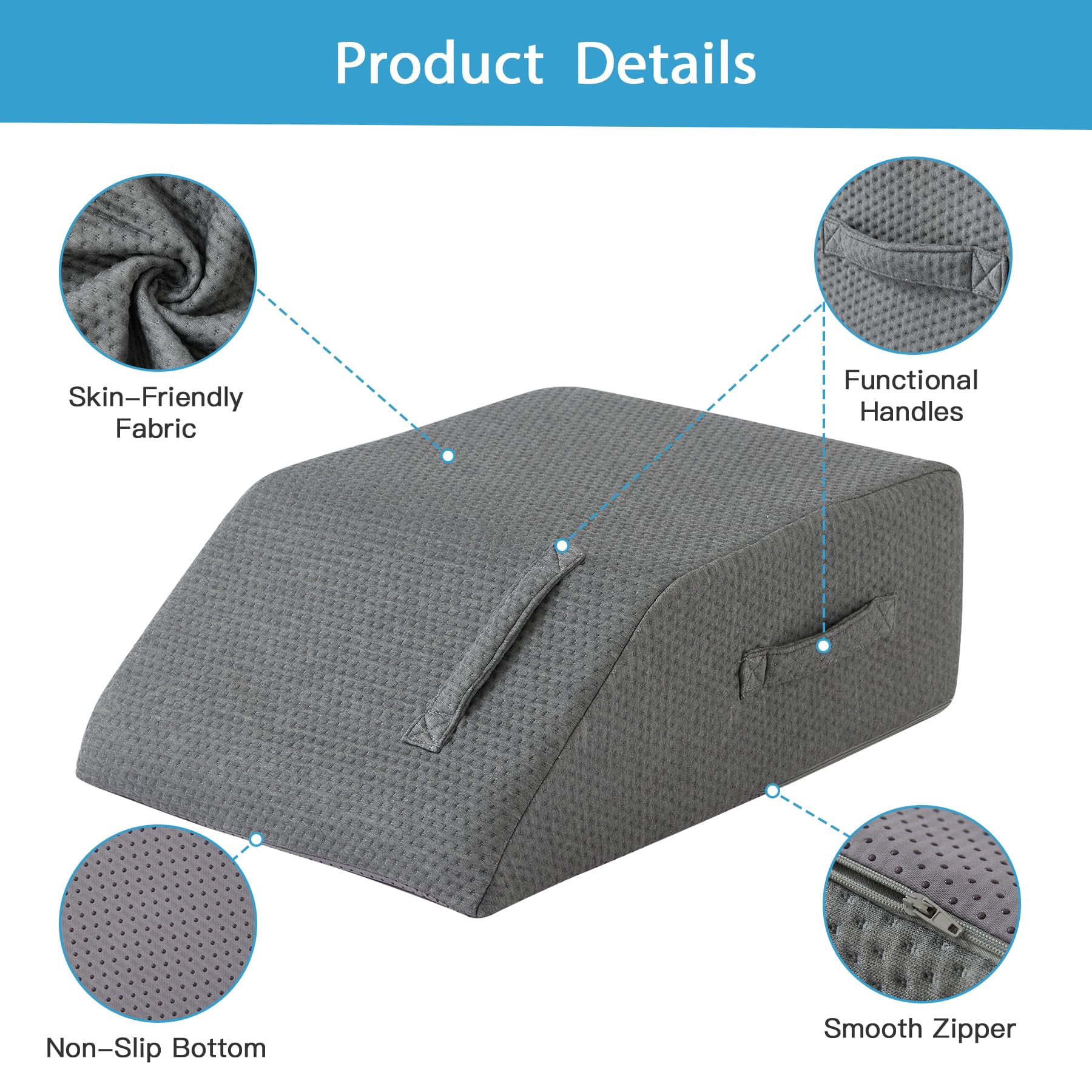 Leg Pillow Elevation  Wedge For Elevating After Memory Foam Foot Sleeping 23.6*16.8*8 Inch Dark Grey