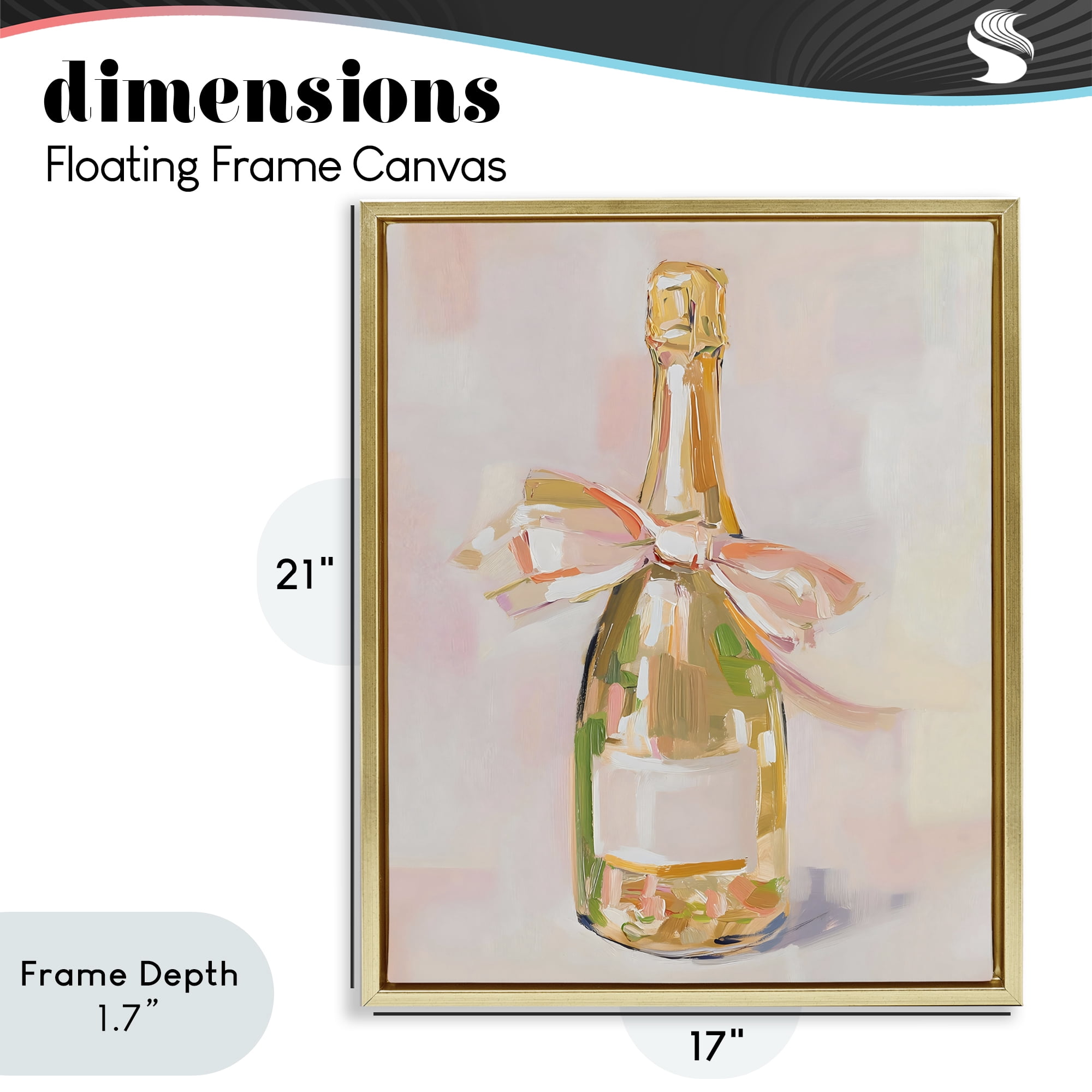 Stupell Industries Pink Champagne Celebration Gold Framed Floater Canvas Wall Art, design by The Prints Vibe