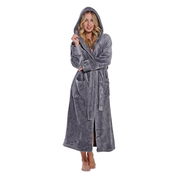 Turquaz Linen Super Soft Blush Plush Hooded Women's Robe (Small / Gray)