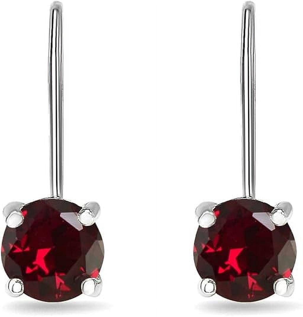 NYS Jewellrs 925 Sterling Silver 1 Ct Round Cut Ruby Lever Back Drop Earring's 14K White Gold Plated For Women's