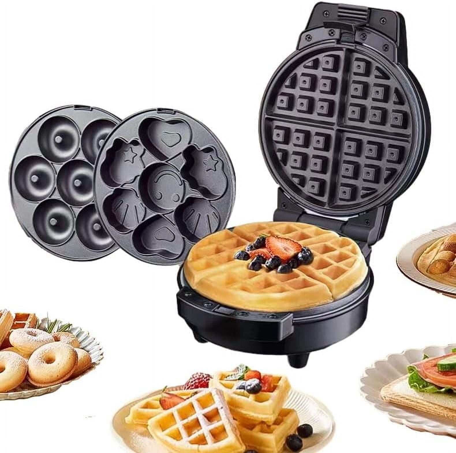 Mini Waffle Maker, 3-in-1 Small Waffle Maker, Mini Waffles, Pancake Set, including Mini Pancake Maker, Donut Maker, Waffle Maker, Non-stick Waffle Maker, Suitable for Home Use, (Black)