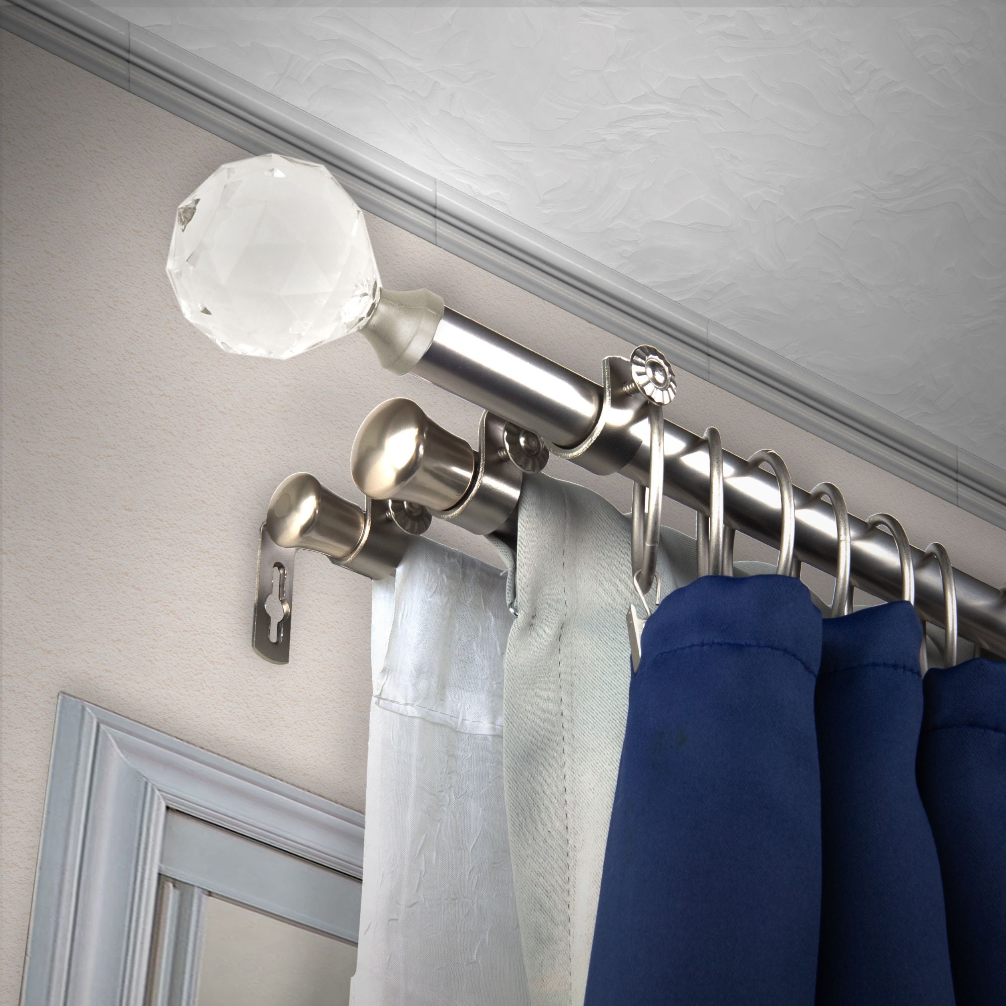 90" Silver Solid Contemporary Triple Curtain Rod