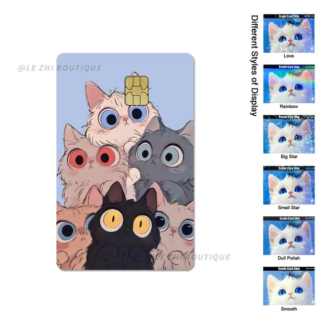 Cute Black Cat Cartoon PVC Film Skin Sticker for Debit Card Credit Bank Card Sticker Shining Rainbow Stars Love Card Sticker
