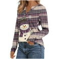 thumbnail image 7 of Christmas Top for Women Holiday Snowman Print Shirt Long Sleeve Crew Neck Blouse Christmas Party Top V Neck Tops with Buttons My Items, 7 of 7