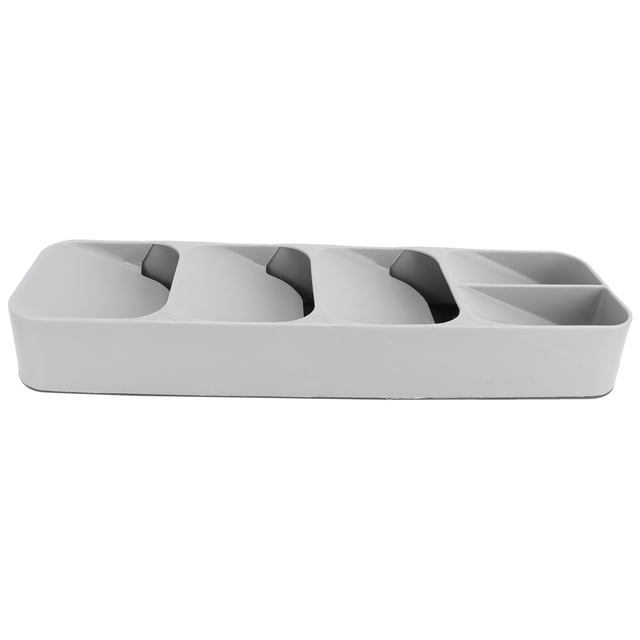 Organizador de vajilla con compartimento para cajón de cocina gris, caja de almacenamiento para palillos, cucharas y tenedores.