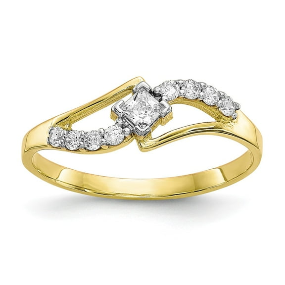 10K Yellow Gold Ring Band Fashion Cubic Zirconia CZ White