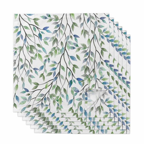 Blue Green Eucalyptus Cloth Napkins, Spring Botanical Leaves Weeping Washable and Reusable Dinner Napkins Set of 6, Table Napkin for Kitchen Party Birthday Wedding Hotel Housewarming 20"x20"