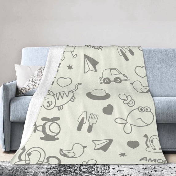 DouZhe Ultra-Soft Micro Fleece Lightweight Flannel Bed Blanket, Funny Car Doodles Print Cozy Warm Throw Blankets, 80"x60"