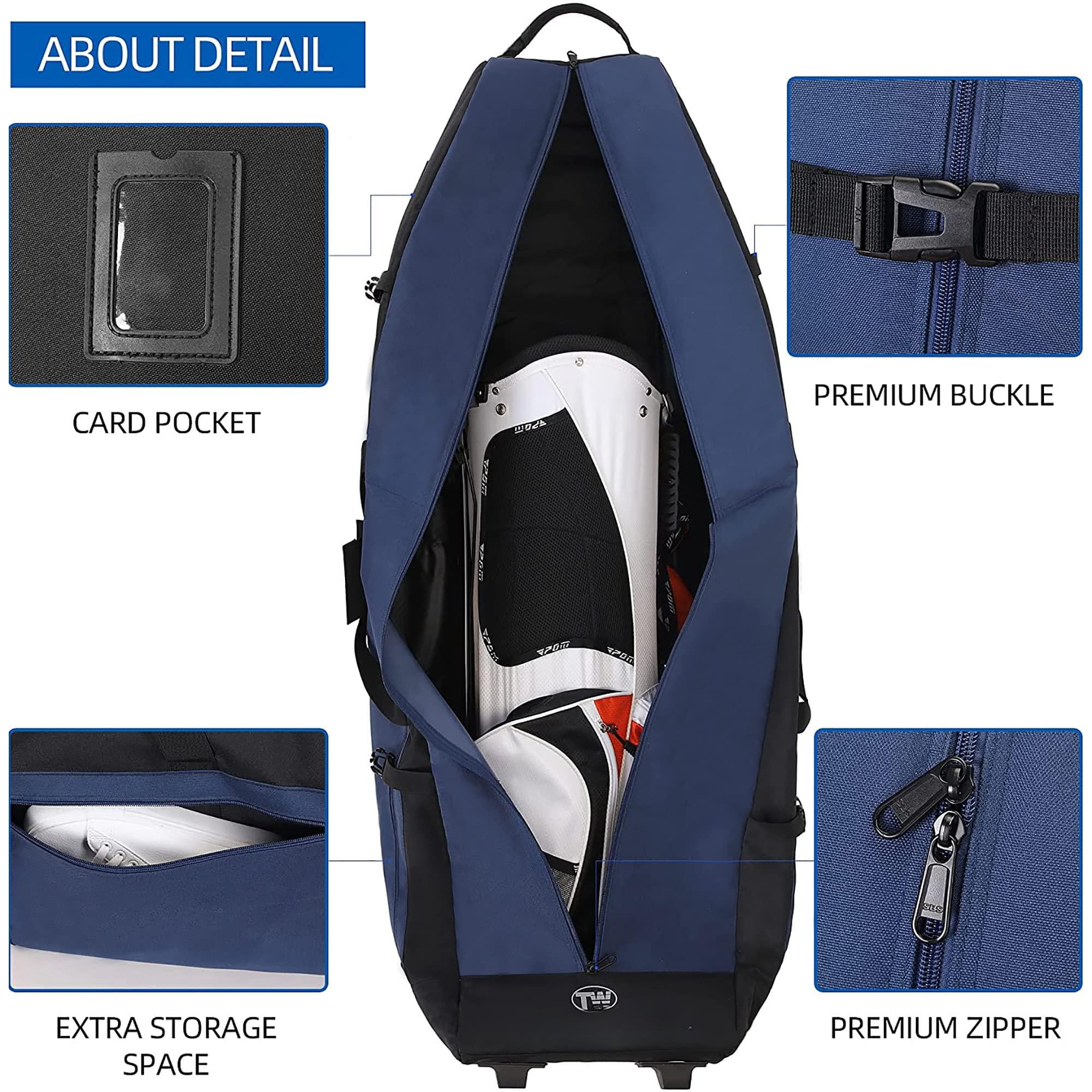 Foldable Padded Golf Travel Bag  Heavy Duty 900d Polyester Club Waterproof Carry Cart With Wheels Soft-sided Spacial Size For Gear Transportation