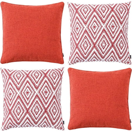 

HPUK Decorative Throw Pillow Covers Set of 2 Geometric Design Linen Cushion Cover for Couch Sofa Living Room 16x16 inches Red Clay