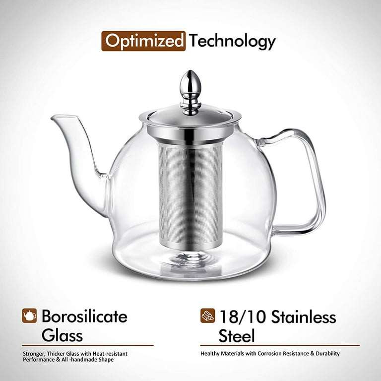 XIXIDIAN Clear Glass Tea Kettle,Glass Teapot Kettle with Stainless Steel  Removable Infuser for Blooming Tea & Loose Leaf Tea 1000ML