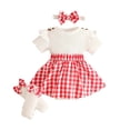 thumbnail image 3 of Curuila Newborn Baby Girls Romper Short Sleeve Plaid Print Crew Neck Bodysuits With Headbands Fashionable Soft Jumpsuit Red Size 0-3 Months, 3 of 6