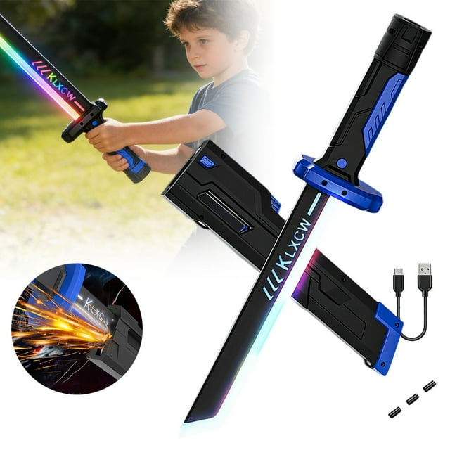 LED Light Up Sword with Hit-Activated Spark, Sound & Fog Effects, Type-C Rechargeable Cosplay Weapon for Adults, Fantasy Battle Prop for Display & Role Play