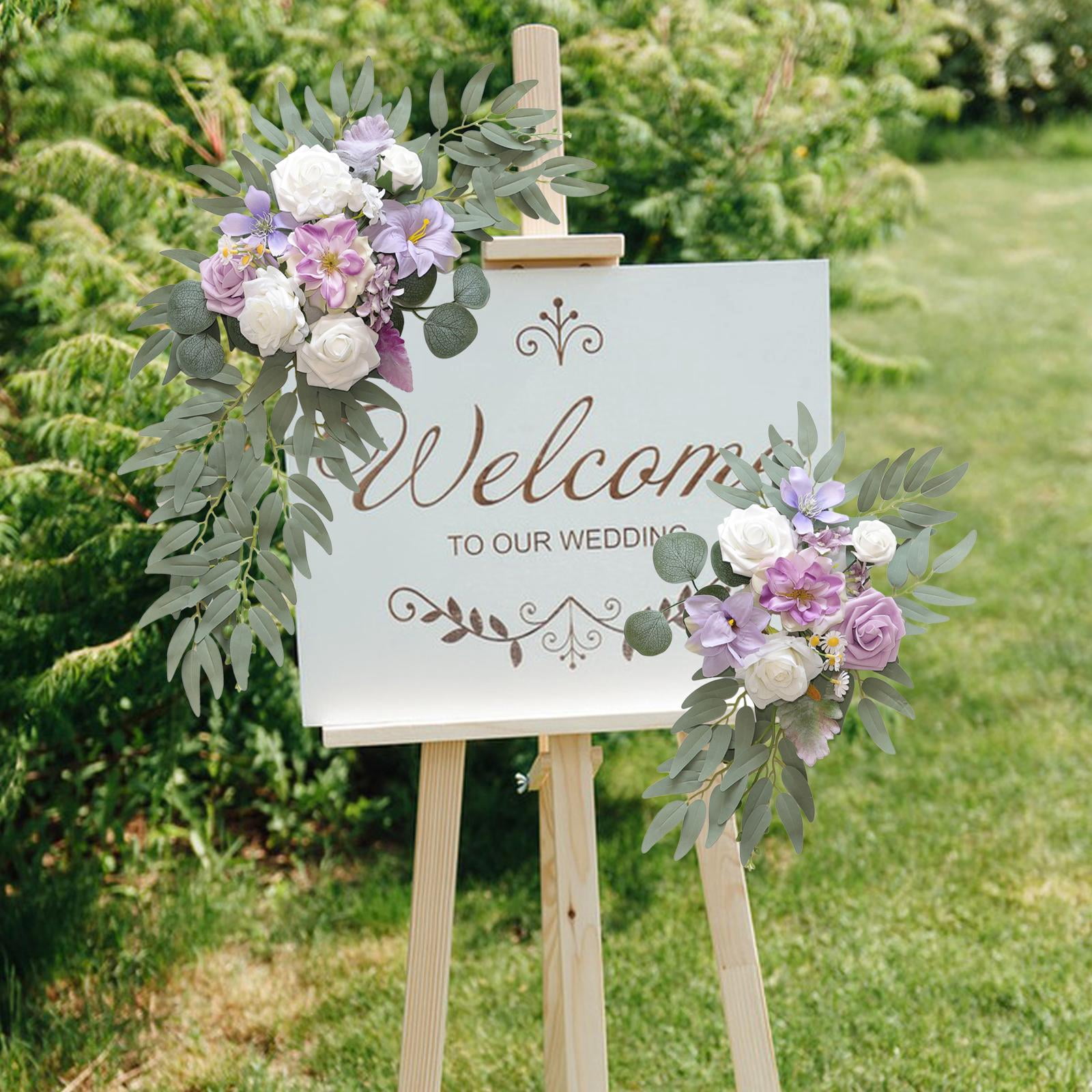 GUOOL 2 Pieces Wedding Arch Flowers Welcome Sign Decoration Corner Flowers Artificial Flowers for Ceremony Birthday Window Ornament