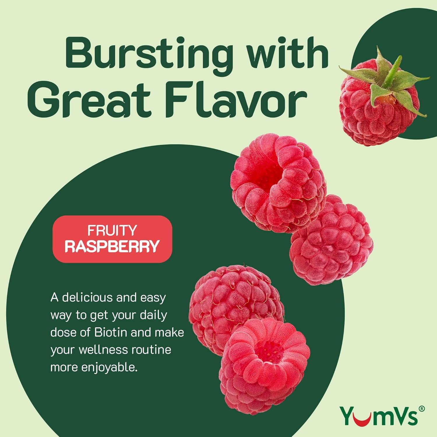 YUM-V's Biotin Gummies for Hair, Skin, and Nails in Luscious Raspberry Flavor, 5000mcg in 2 Gummies at 2500mcg Each, 2-Pack at 60 Pcs/Pack