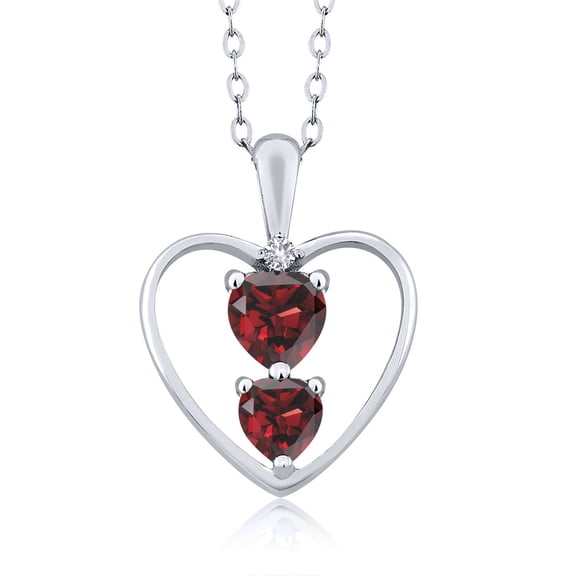 Gem Stone King 925 Sterling Silver Red Garnet and White Created Sapphire Pendant Necklace for Women (0.94 Cttw, Gemstone January Birthstone, Heart 5MM and 4MM, with 18 inch Silver Chain)