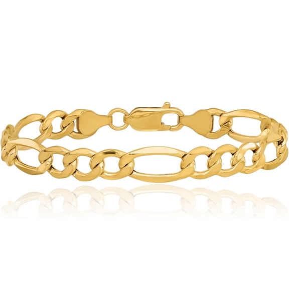 10K Solid Yellow Gold 7.3mm Figaro Link Chain Bracelet