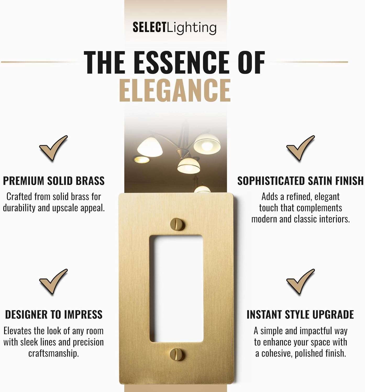 SELECT 1-Gang Satin Brass Wall Plate, Electrical Receptacle Wall Outlet Faceplate, GFI/Rocker Decorator Light Switch Cover