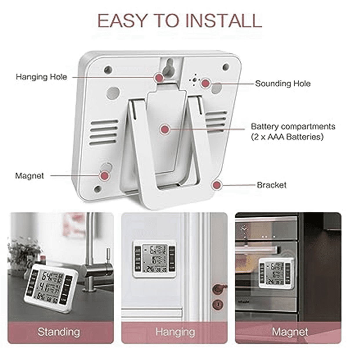 2X Wireless Refrigerator Thermometer Digital Freezer Thermometer Temperature Monitor with 4 Sensors for Indoor Outdoor