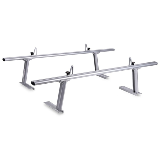 AA-Racks Model APX2502-SLV Low-Profile Utility Aluminum Pick-Up Truck Ladder Rack with Load Stops
