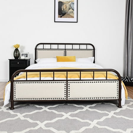 Queen Size Metal Bed Frame Platform Upholstered Panel Headboard Footboard Canada Queen Size Metal Bed Frame Platform, Queen Metal Bed Frame With Headboard Only