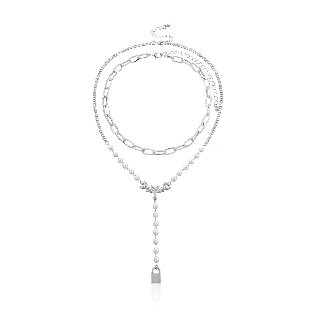 Female Jewelry Fashion Personality Pearl Stitching Stacked Clavicle Chain Simple Life Tree Lock Necklace Walmart Com