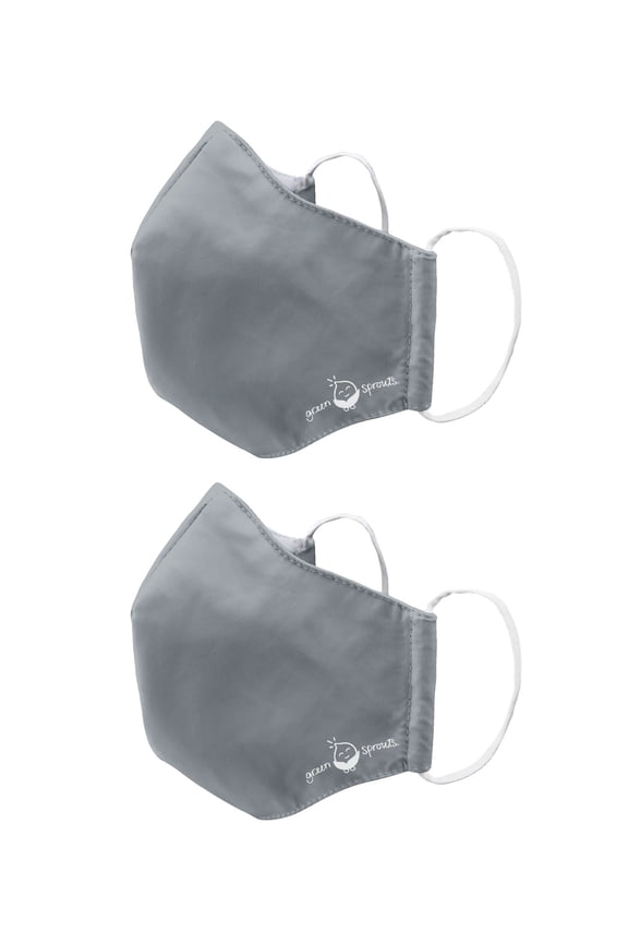 i play. by green sprouts 2 Pack Reusable Face Mask and Storage Bag with Carbon Filter and Water-Resistant Teen / Adult Medium Grey