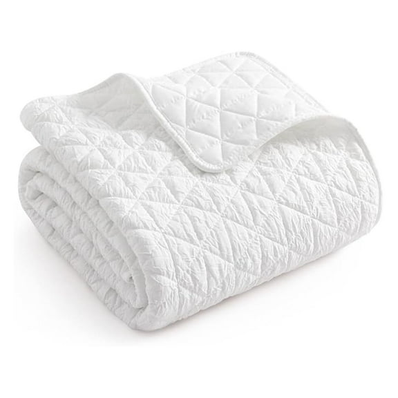 Levtex Home Rowan Throw Blanket 50x60in - White Crinkle Quilted - Boho Chic Microfiber Polyester for Couch & Bed Quilte Throw 50x60