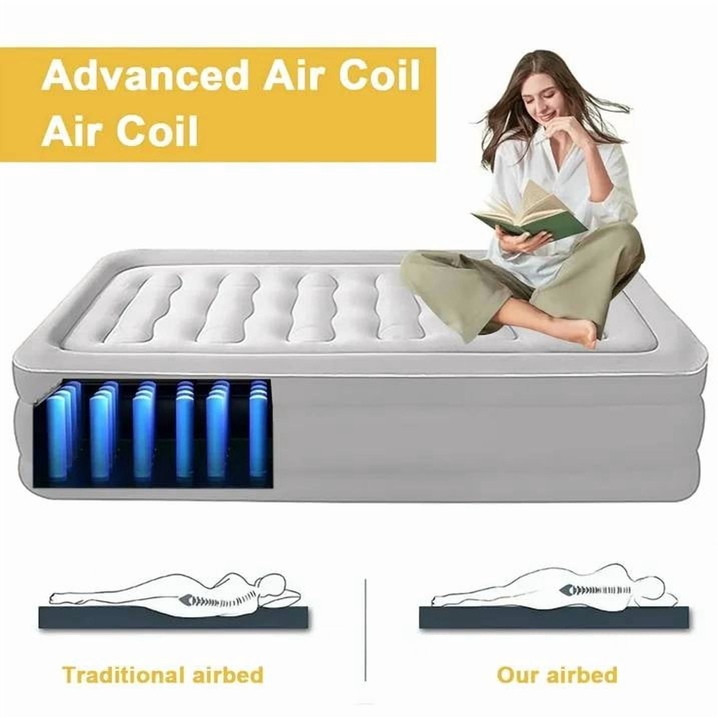 ManyFun Air Mattress with Headboard,18in Inflatable with Built-in Pump, Blow Up Mattress with Removable Electric Pump, Comfort Air Bed Queen for Camping & Home
