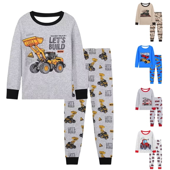 Gubotare Boys Pajamas 100% Cotton Truck Pjs Toddler 2 Piece Sleepwear Kids Winter Clothes Set 3t-10t Blue,Size 5-6 Years