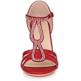 thumbnail image 3 of BLISSFUL STEP Women's Rhinestone Ankle Strap Open Toe Stiletto Red Heels Sandals 9 M US, 3 of 6