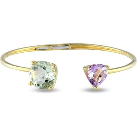 Tangelo 8-4/5 Carat T.G.W. Green Amethyst and Rose de France Yellow Rhodium-Plated Sterling Silver Heart Cuff Bangle Bracelet, 7