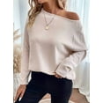 thumbnail image 5 of Women'S Crewneck Fall Knitted Top Waffle Off-Shoulder Pullover Long Sleeve T-Shirt Apricot M, 5 of 7